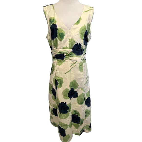 Boden Riviera Midi Dress Womens Size 8 Long Cream Blue Green Floral Fit & Flare - Picture 1 of 8